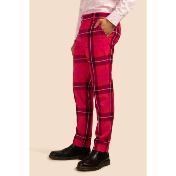 💕MR TURK💕 Clyde Slim Trouser ~ Planetary Plaid Aurora Pink Multi 31 NWT - Picture 4 of 15